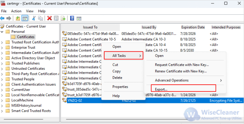 Cách sao lưu khóa mã hóa EFS trong Windows 11